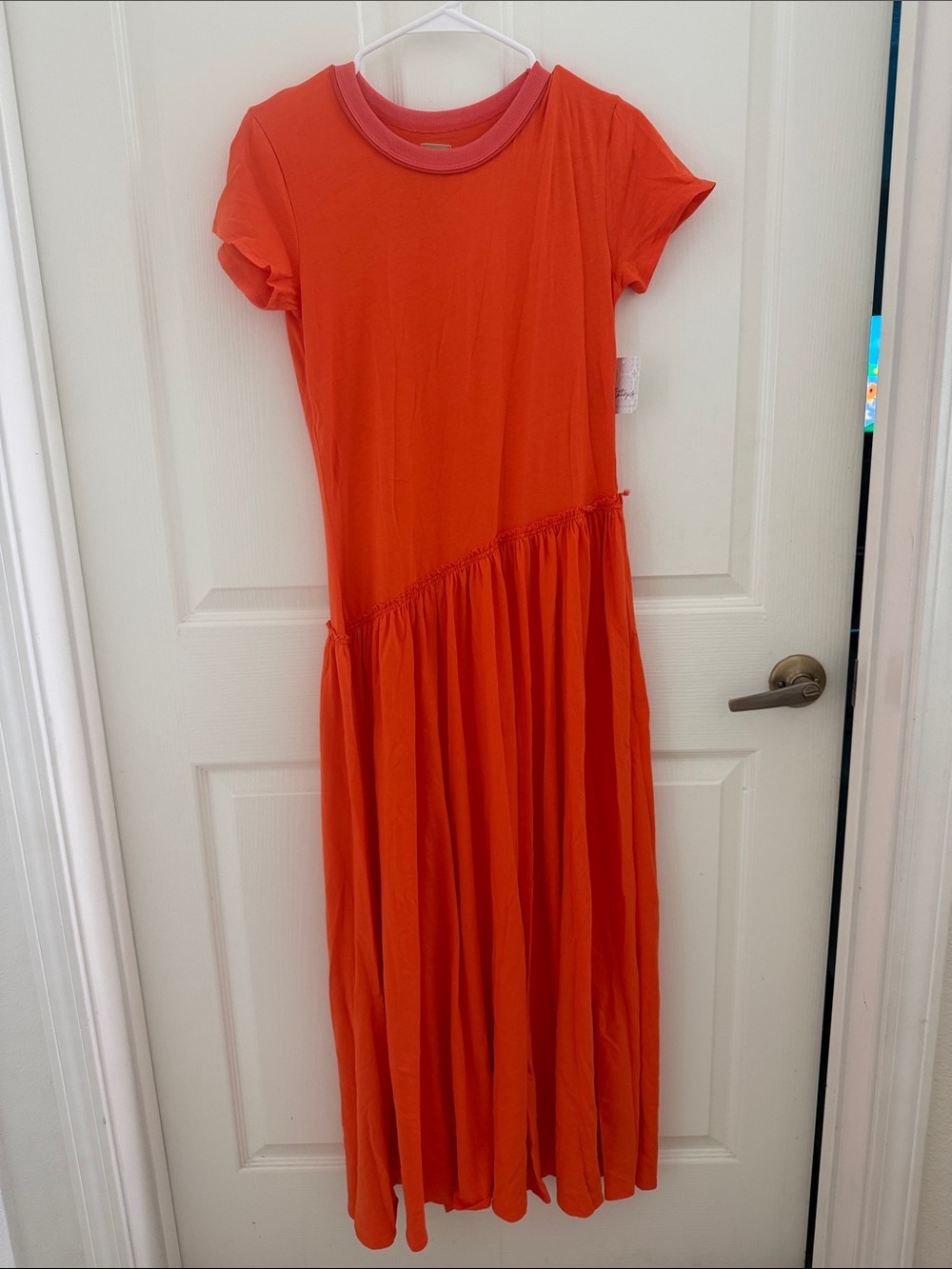 Free People Orange Short-Sleeve Maxi Dress with Pink Trim